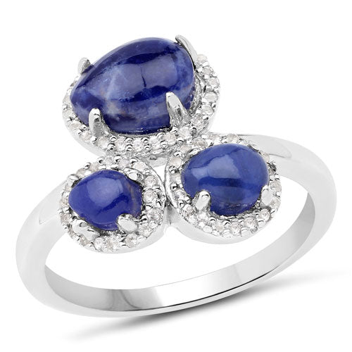 2.28 Carat Blue Aventurine & White Topaz Sterling Silver Ring
