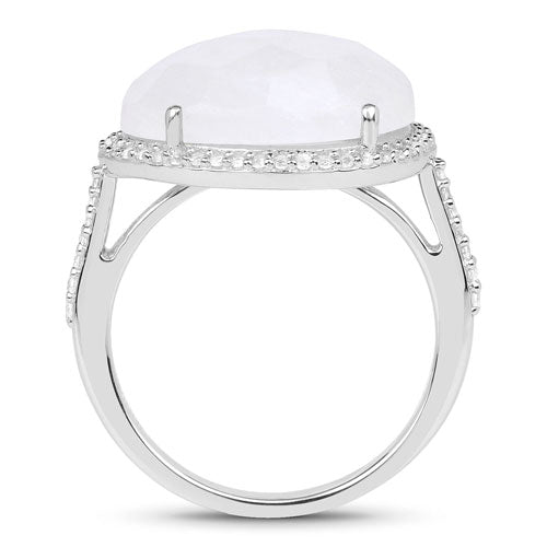 Anillo de 7.33 quilates de auténtica piedra lunar blanca arcoíris y topacio blanco