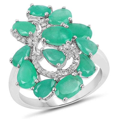 3.57 Carat Emerald and White Diamond Sterling Silver Engagement Ring