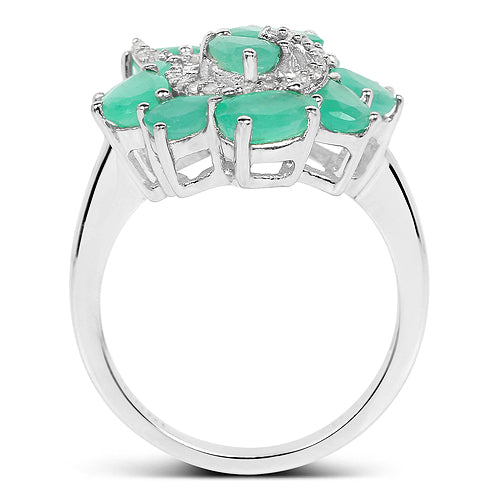 3.57 Carat Emerald and White Diamond Sterling Silver Engagement Ring