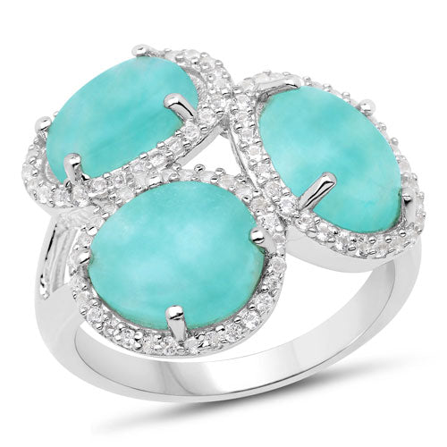 Anillo de Plata Esterlina de 5.30 Quilates de Amazonita y Topacio Blanco