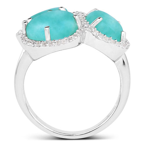 Anillo de Plata Esterlina de 5.30 Quilates de Amazonita y Topacio Blanco