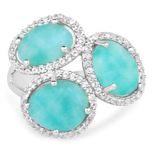 Anillo de Plata Esterlina de 5.30 Quilates de Amazonita y Topacio Blanco