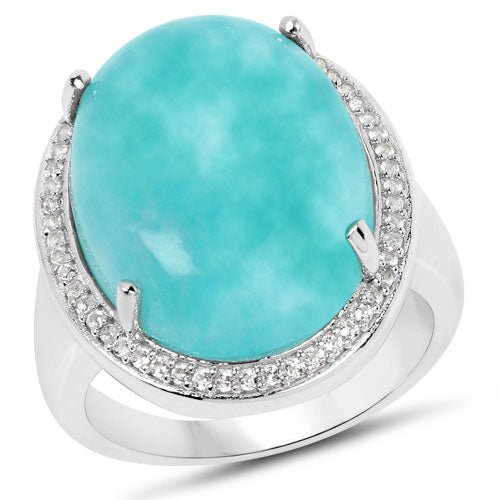 Bague en argent sterling de 15,09 carats en amazonite véritable et topaze blanche