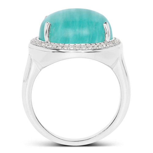 Bague en argent sterling de 15,09 carats en amazonite véritable et topaze blanche