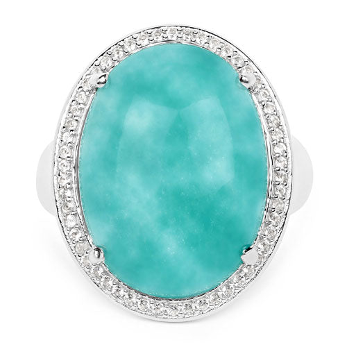 Bague en argent sterling de 15,09 carats en amazonite véritable et topaze blanche