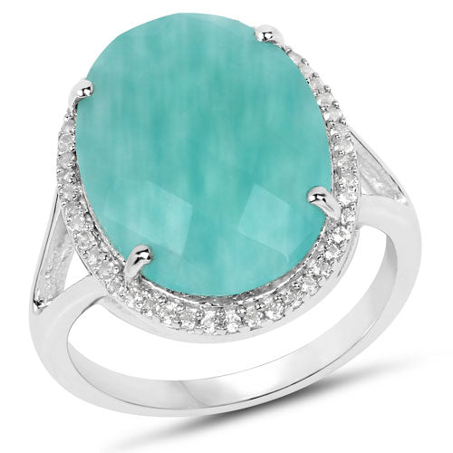 8.14 Carat Genuine Amazonite & White Topaz Sterling Silver Ring