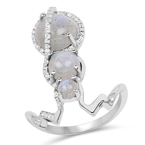 2.79 Carat Genuine Labradorite and White Topaz Sterling Silver Ring