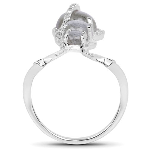 2.79 Carat Genuine Labradorite and White Topaz Sterling Silver Ring