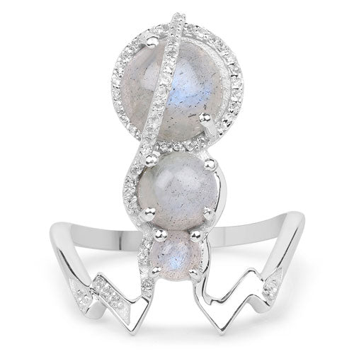 2.79 Carat Genuine Labradorite and White Topaz Sterling Silver Ring