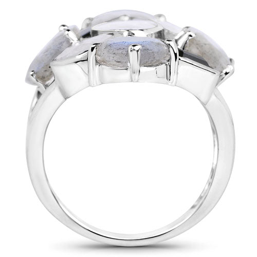 Bague en Labradorite et Pierre de Lune Arc-en-Ciel Blanche de 10,30 Carats