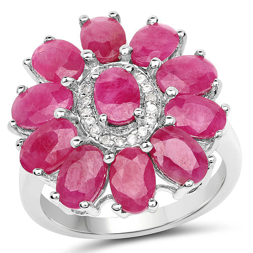 5.83 Carat Genuine Ruby and White Zircon Sterling Silver Ring