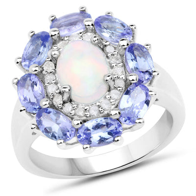 Bague en argent sterling avec opale éthiopienne et tanzanite de 3,05 carats