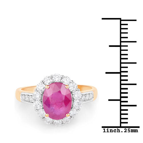 2.84 Carat Genuine Burma Ruby and Diamond Halo Ring