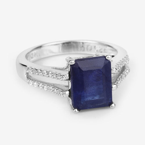 3.07 Carat Glass Filled Sapphire & White Zircon Sterling Silver Ring