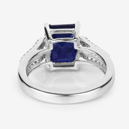 3.07 Carat Glass Filled Sapphire & White Zircon Sterling Silver Ring