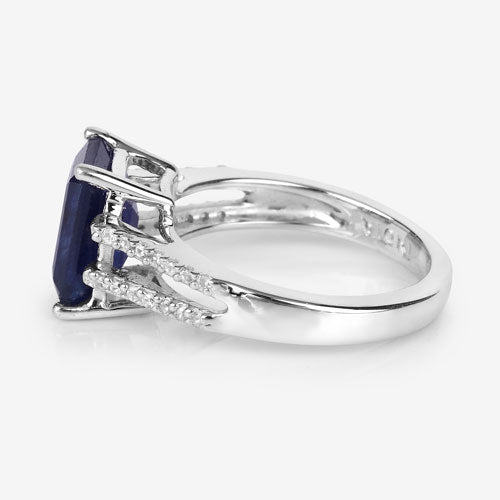 3.07 Carat Glass Filled Sapphire & White Zircon Sterling Silver Ring