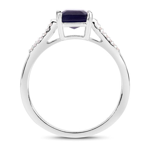 3.07 Carat Glass Filled Sapphire & White Zircon Sterling Silver Ring