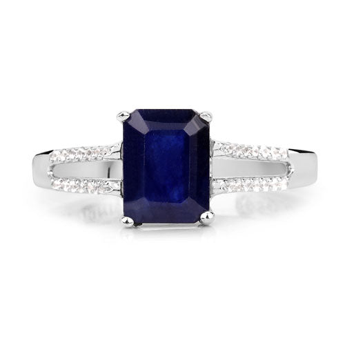 3.07 Carat Glass Filled Sapphire & White Zircon Sterling Silver Ring