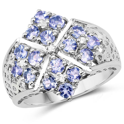 Anillo de Plata Esterlina con Tanzanita y Topacio Blanco de 1.65 Quilates