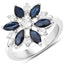 Bague en argent sterling avec saphir bleu de 2,09 carats et topaze blanche