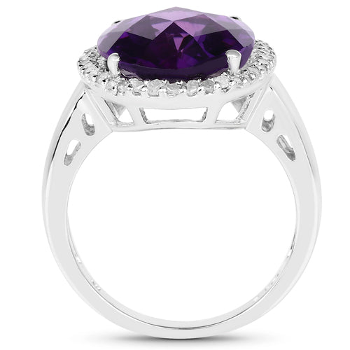 Bague en argent sterling avec améthyste et diamants de 7,94 carats