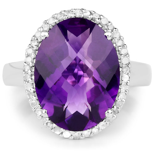 Bague en argent sterling avec améthyste et diamants de 7,94 carats