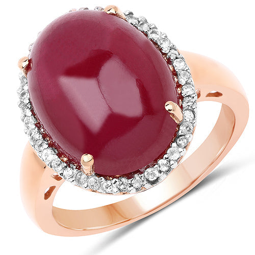 Bague cocktail en or rose 14K plaqué avec rubis et topaze blanche