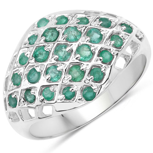 Bague en argent sterling .925 avec émeraude véritable de 0,90 carat