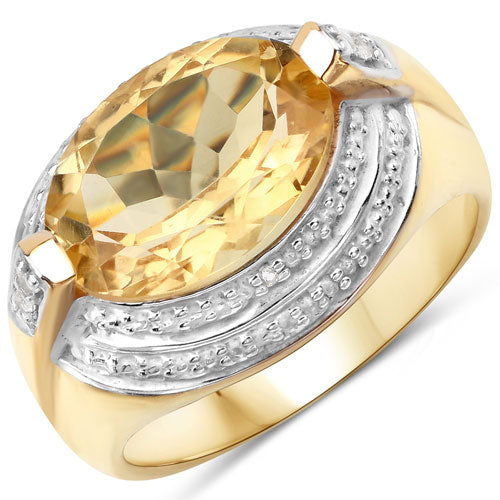 Bague en argent sterling avec citrine et diamants blancs de 4,56 carats