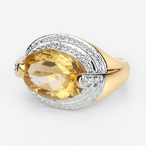 Bague en argent sterling avec citrine et diamants blancs de 4,56 carats