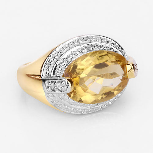 Bague en argent sterling avec citrine et diamants blancs de 4,56 carats