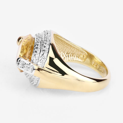 Bague en argent sterling avec citrine et diamants blancs de 4,56 carats