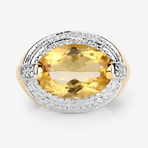 Bague en argent sterling avec citrine et diamants blancs de 4,56 carats