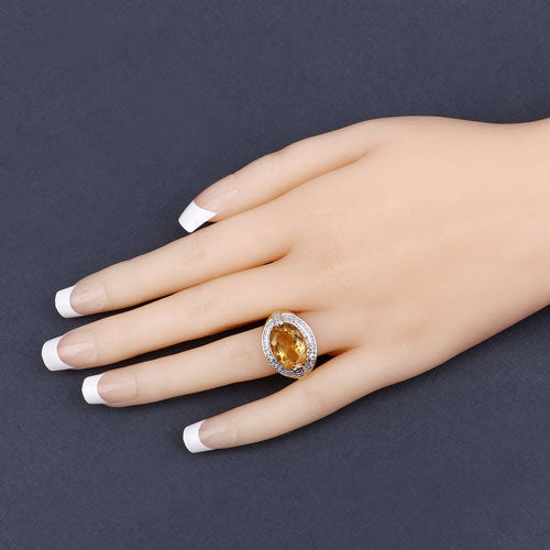 Bague en argent sterling avec citrine et diamants blancs de 4,56 carats