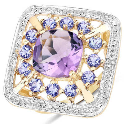 3.44 Carat Amethyst and Tanzanite Sterling Silver Ring