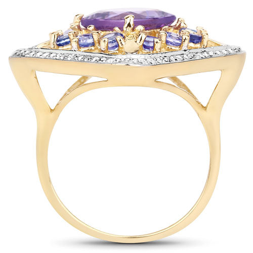 3.44 Carat Amethyst and Tanzanite Sterling Silver Ring