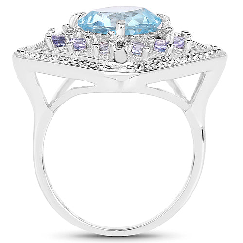 4.24 Carat Blue Topaz & Tanzanite Sterling Silver Ring