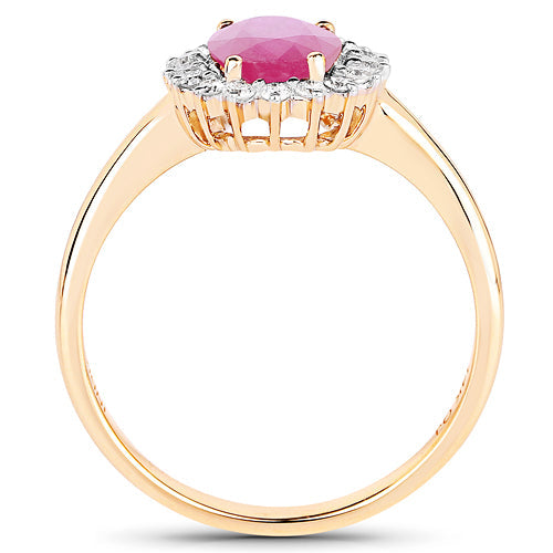 Bague Halo en Rubis et Diamants de 1,48 Carat en Or Jaune 14K