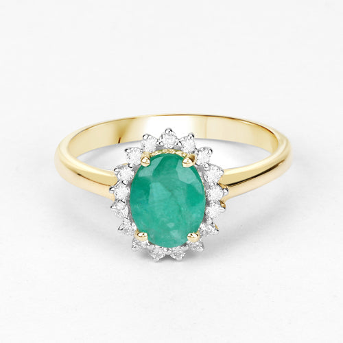 1.39 Carat Zambian Emerald & Diamond 10K Yellow Gold Engagement Ring