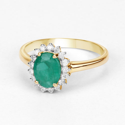 1.39 Carat Zambian Emerald & Diamond 10K Yellow Gold Engagement Ring