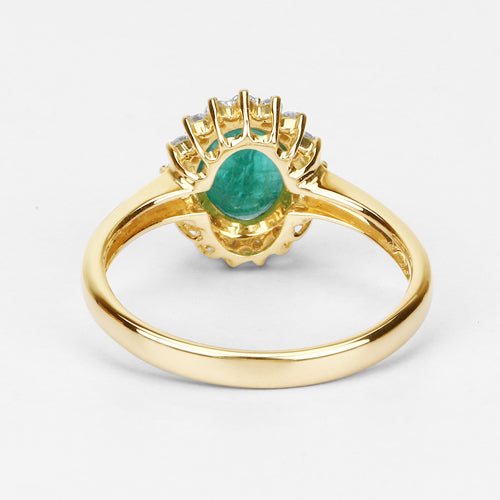 1.39 Carat Zambian Emerald & Diamond 10K Yellow Gold Engagement Ring