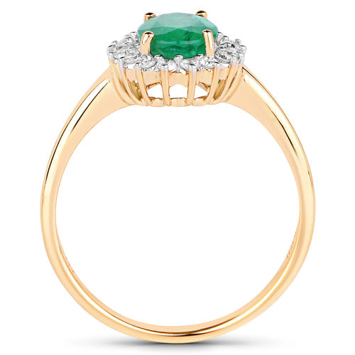 1.39 Carat Zambian Emerald & Diamond 10K Yellow Gold Engagement Ring