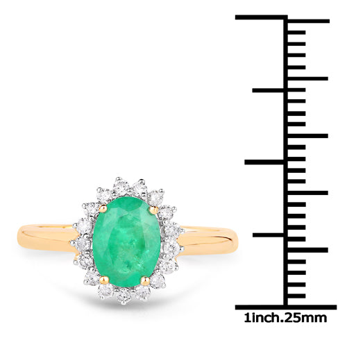 1.39 Carat Zambian Emerald & Diamond 10K Yellow Gold Engagement Ring