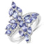 1.73 Carat Genuine Tanzanite and White Zircon Sterling Silver Ring