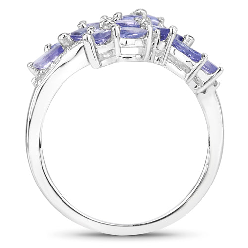 1.73 Carat Genuine Tanzanite and White Zircon Sterling Silver Ring