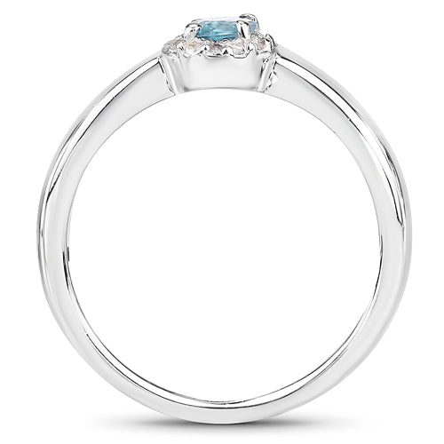 0.68 Carat Blue Zircon & White Zircon Sterling Silver Engagement Ring