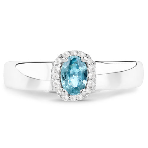 0.68 Carat Blue Zircon & White Zircon Sterling Silver Engagement Ring
