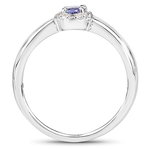 0.54 Carat Genuine Tanzanite and White Zircon Sterling Silver Ring