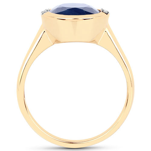 4.85 Carat Blue Sapphire and Diamond 14K Yellow Gold Ring